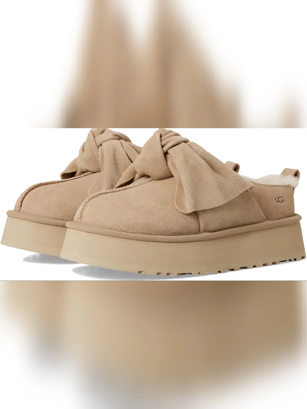 UGG Suede Bow Platform Slip-On Tazz in Sand Size 7 - Picture 1 of 11